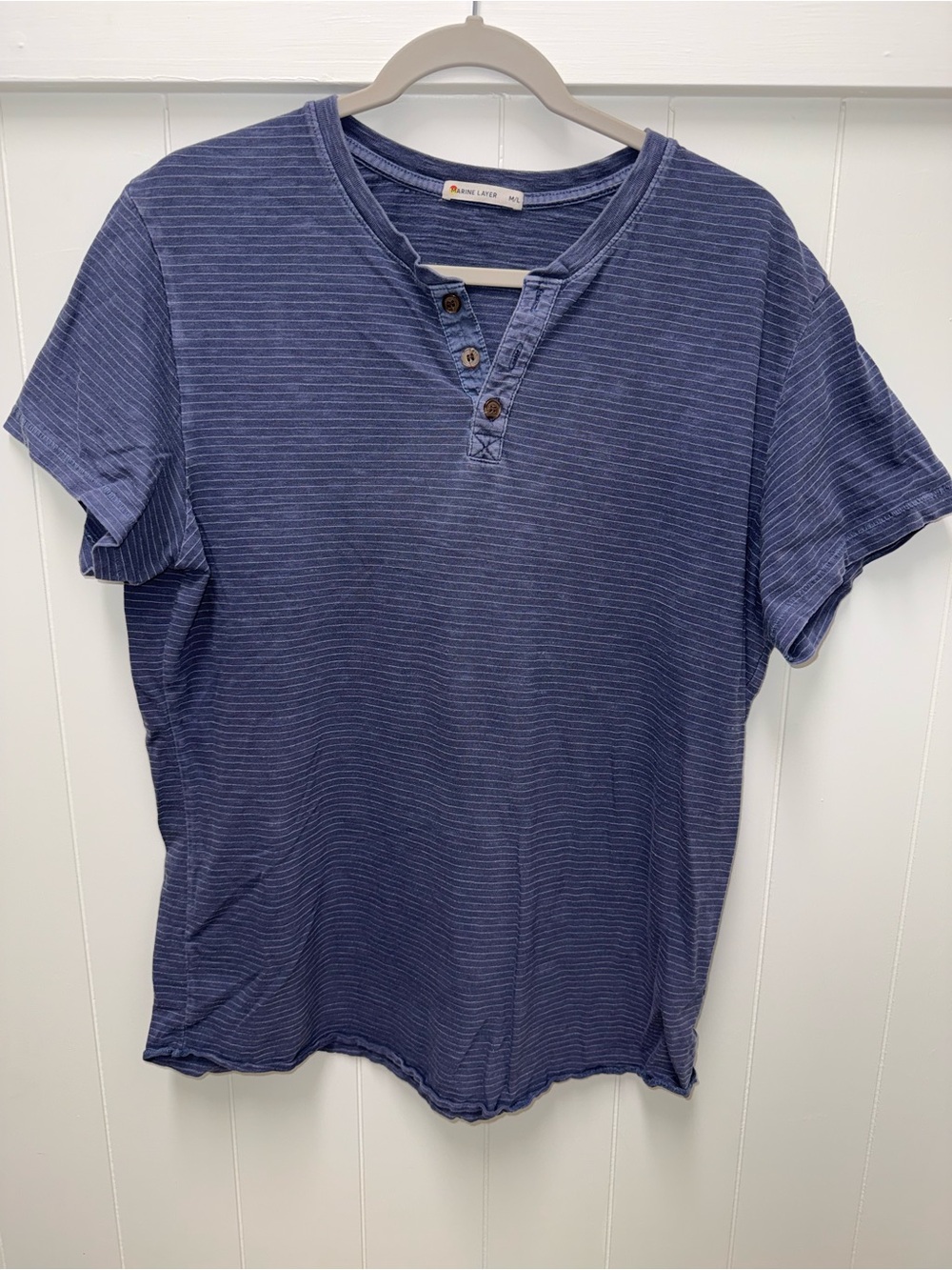 Marine Layer Men’s Blue Striped Short Sleeve Henley Shirt M/L